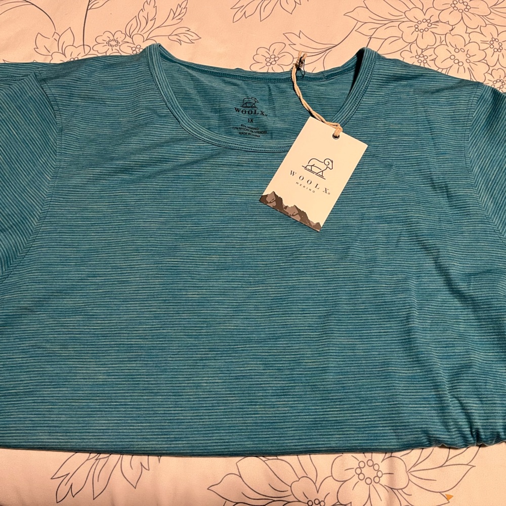 Women’s WoolX Crewneck Shirt 1X Striped Teal